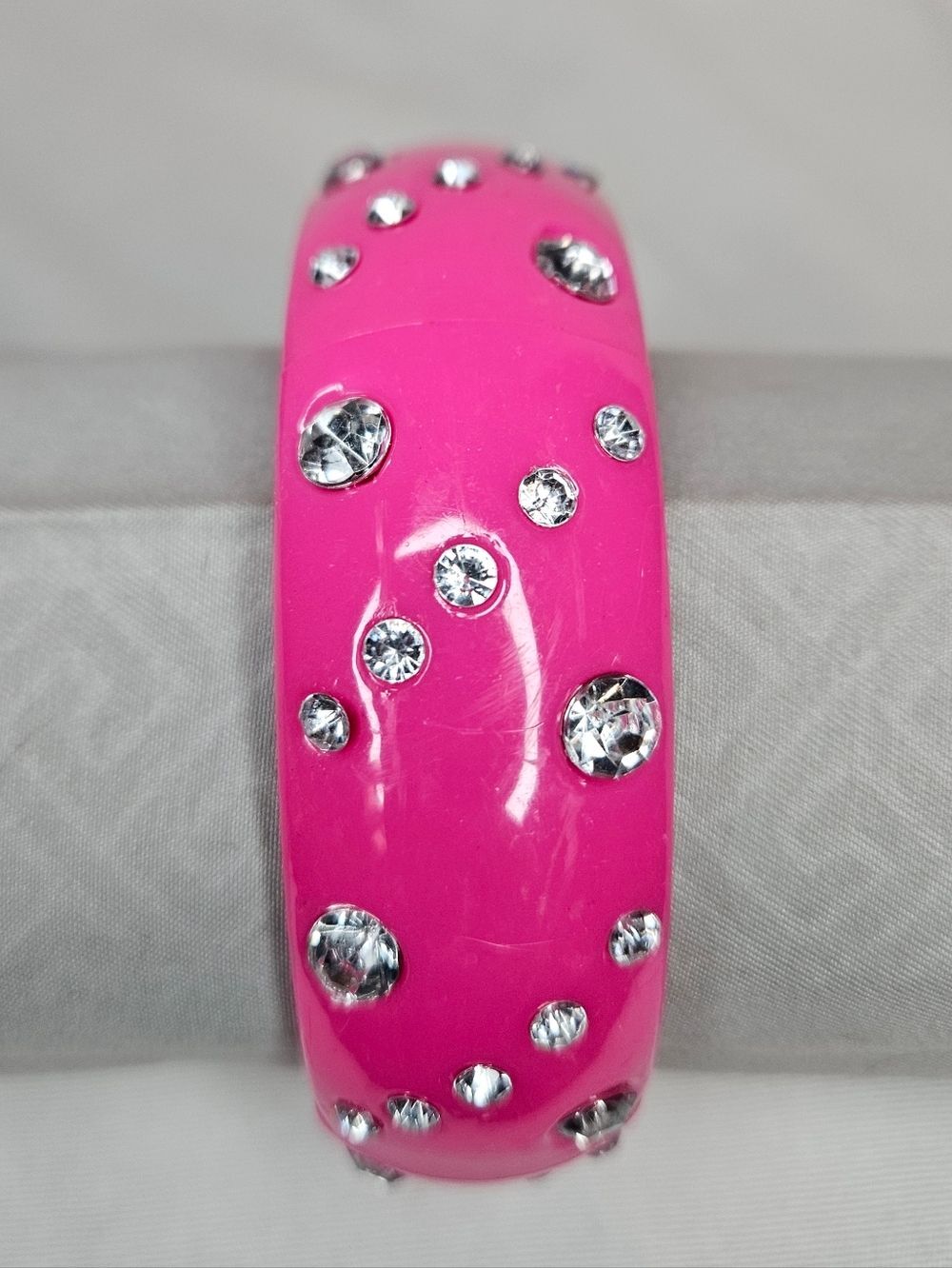 NOS Y2K Pink Lucite Style Bangle Bracelet Rhinestone Bling - 8"